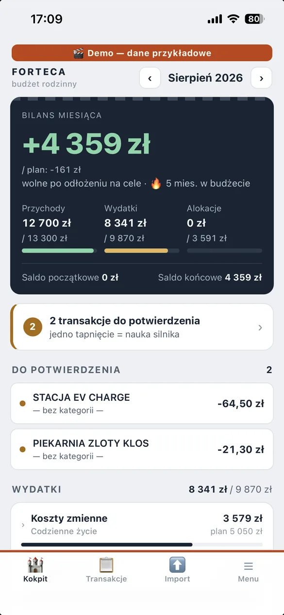 The Fortress dashboard on a phone, with the bottom navigation bar
