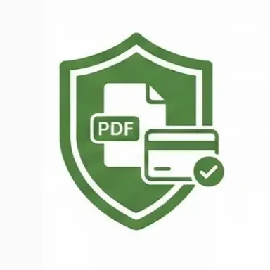 A shield icon with a PDF document and a payment card symbolising automatic payment and invoicing