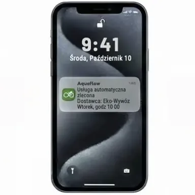 A phone with a notification about an automatically booked pickup, including the provider name and the date